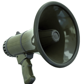 A Detailed 3D Render of a Military Style Green Handheld Megaphone png