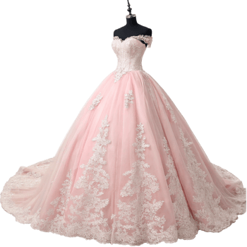 Lovely Pink Ball Gown with Off the Shoulder Neckline and Exquisite Lace Detailing png