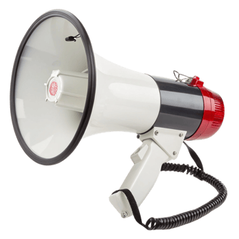 A powerful handheld megaphone with a white body and red and black accents, perfect for making announcements or getting attention png