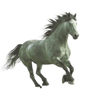 A Stunning Gray Dappled Horse in MidStride Against a Black Background png