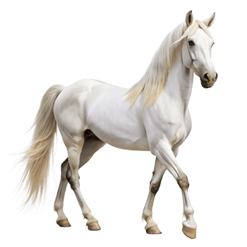 Majestic White Horse with Flowing Mane and Tail Isolated on Black Background png