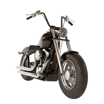 Classic Black Chopper Motorcycle with Chrome Accents Detailed 3D Render png
