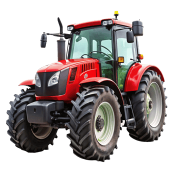 Powerful Red Farm Tractor with Large Tires Ready for Field Work png