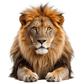 Majestic African Lion Close Up Portrait Showing Powerful Paws and Golden Mane png