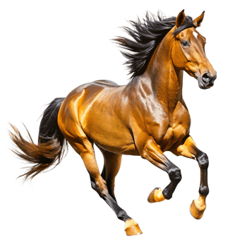 Stunning Chestnut Horse in Motion Against Black Background, Dynamic Pose, Flowing Mane and Tail png