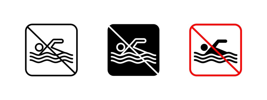 No swimming icon. Prohibited water activity illustration. Warning sign for restricted swimming areas. Safety symbol for beach, pool and hazardous water conditions. vector