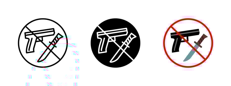 Weapon prohibition icon. Gun and knife restriction illustration. Security and law enforcement symbol for safety, crime prevention and restricted areas. vector