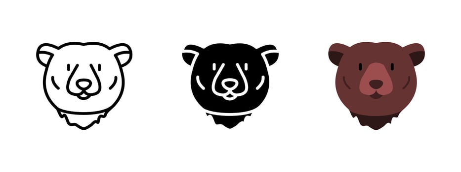 Bear icon. Bear face illustration. Cute furry forest mammal symbol. Happy bear sign. Friendly wild predator head pictogram. Cartoon brown wildlife mascot concept. vector