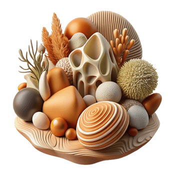 wonderful contemporary A complex, layered composition of organic shapes and textures, inspired by the natural world, with a warm, earthy light exclusive png