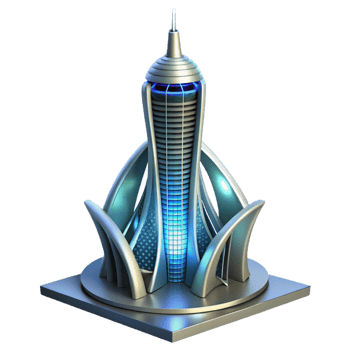 impressive vintage Conceptual skyscraper design, innovative form, sustainable features, dramatic lighting, futuristic architecture visualization 4K png