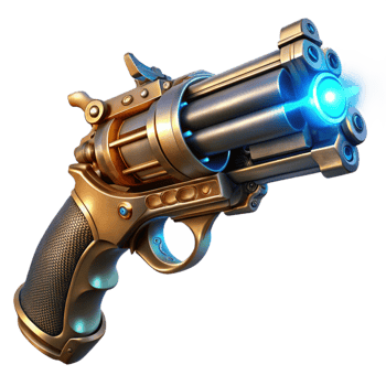 wonderful abstract A steampunk pistol with ornate engravings and glowing energy conduits, held in a gloved hand, lit by a dramatic, chiaroscuro light detailed png