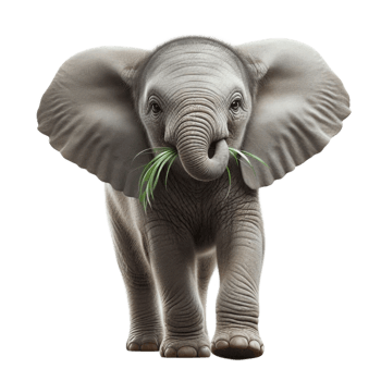 Happy Baby Elephant Holding Grass png
