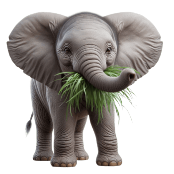Elephant Calf with Green Grass in Trunk png