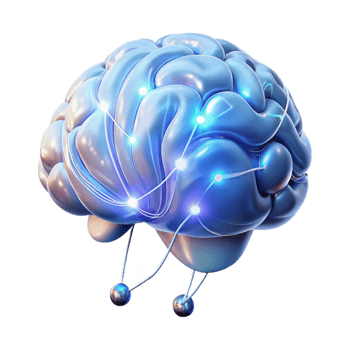beautiful creative A holographic projection of a human brain, pulsating with energy, wires and nodes connecting different areas, illuminated by a cool white light, futuristic minimalist style 4K png