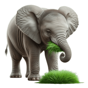 Cute Baby Elephant with Grass in Trunk png