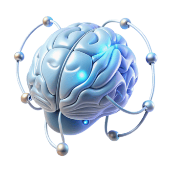 wonderful abstract A holographic projection of a human brain, pulsating with energy, wires and nodes connecting different areas, illuminated by a cool white light, futuristic minimalist style detailed png