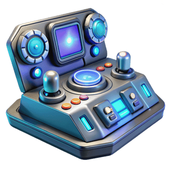 stunning minimalist A futuristic control panel with glowing buttons and displays, complex interface and intricate details, lit by a cool blue light, cyberpunk style 4K png