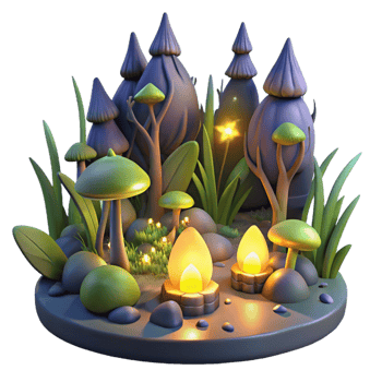 impressive contemporary A group of fireflies illuminating a dark forest, magical lighting, fantasy style professional png