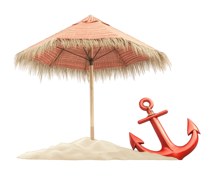 A beach umbrella and an anchor on a sand png