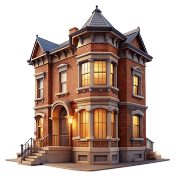 vibrant classic Victorian Townhouse Soft Morning Mist 4K png