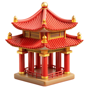 serene traditional A traditional Chinese pagoda with intricate red and gold detailing, surrounded by mist, rendered in a serene, classical style 4K png