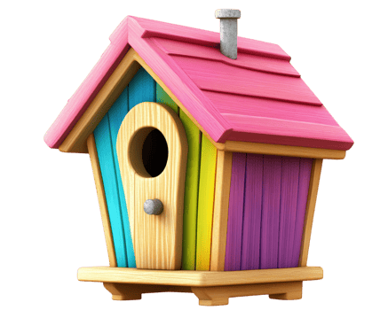 Colorful birdhouse with vibrant stripes, perfect for backyard decoration. This cheerful design adds playful touch to any outdoor space, inviting birds to nest and thrive png