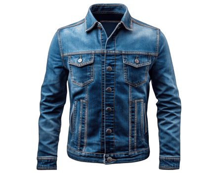 vintage denim jacket in faded blue, showcasing classic casual style with timeless appeal. Perfect for various outfits and occasions png