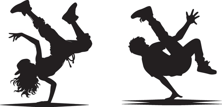 silhouettes of breakdancers vector