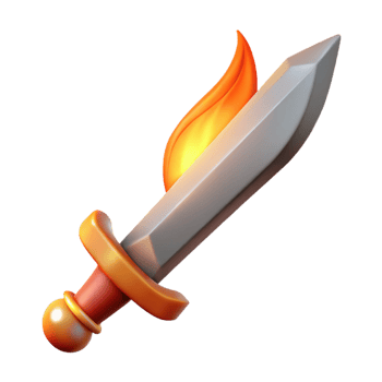 vibrant abstract A stylized sword, flames rising from the blade detailed png