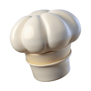 impressive classic Chef's hat, white, traditional tall shape, high quality png