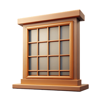 serene rustic Frank Lloyd Wright Prairie School window 4K png
