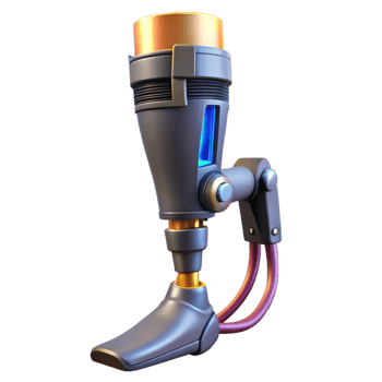 beautiful creative Cyberpunk prosthetic leg with exposed wiring original png