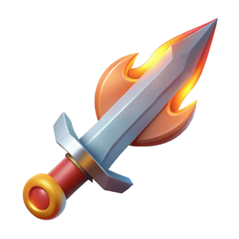 elegant rustic A stylized sword, flames rising from the blade professional png