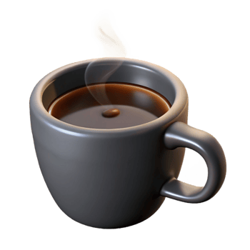 dramatic artistic A steaming cup of black coffee in a white mug authentic png