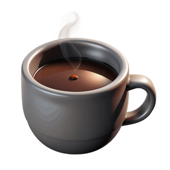 vibrant modern A steaming cup of black coffee in a white mug original png