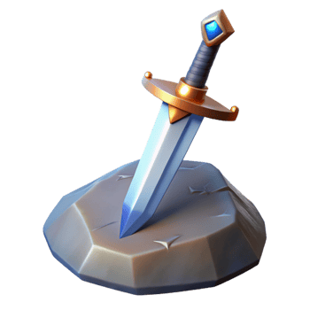 beautiful modern A gleaming longsword, embedded in a stone high quality png