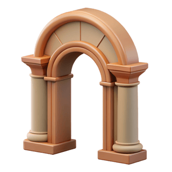 serene contemporary Romanesque arch keystone carving high quality png
