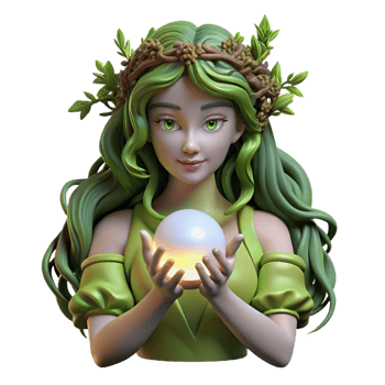 wonderful modern A serene dryad, adorned with moss and vines, gently cradling a glowing orb of light in her hands. Art style Art Nouveau high resolution png