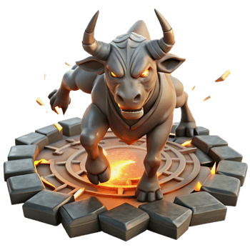 stunning vintage A powerful minotaur, charging through a shattered labyrinth, illuminated by flickering torchlight. Art style Baroque detailed png