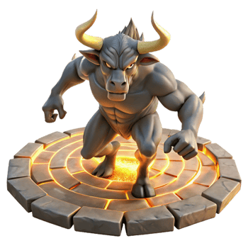 beautiful abstract A powerful minotaur, charging through a shattered labyrinth, illuminated by flickering torchlight. Art style Baroque original png
