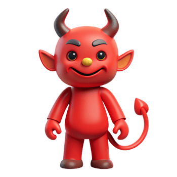 serene traditional Single, cartoon devil, red skin, horns and tail professional png