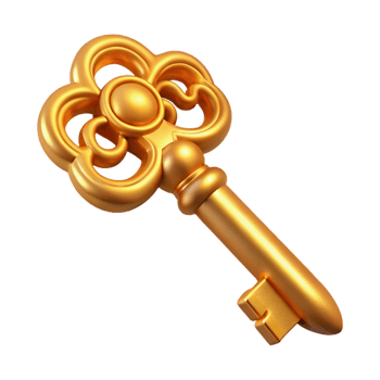 serene creative A golden key with intricate carvings, exclusive png