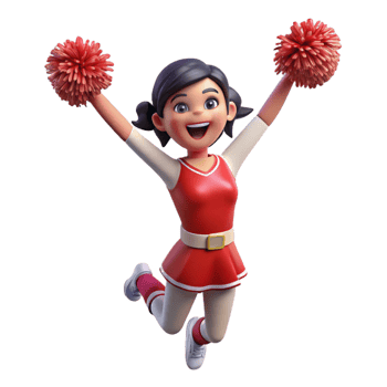 beautiful creative Excited cheerleader with pom-poms, 4K png
