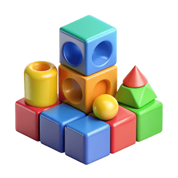 dramatic minimalist Building blocks, colorful, various shapes, authentic png