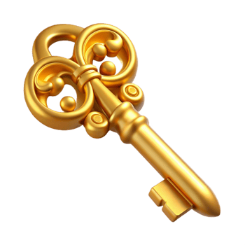 wonderful modern A golden key with intricate carvings, exclusive png