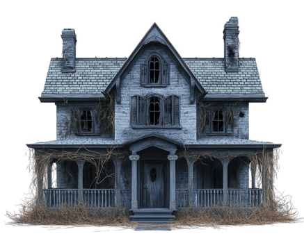 modern haunted house with high tech security features, surrounded by overgrown vines and mysterious atmosphere. eerie design evokes curiosity and intrigue png
