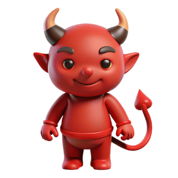 serene artistic Single, cartoon devil, red skin, horns and tail original png