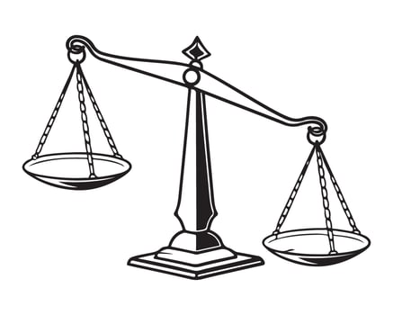 Black and White Scales of Justice IllustrationTransparent on Isolated White Background vector