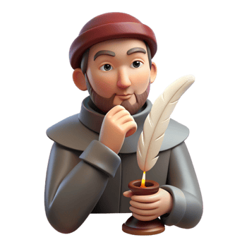 magnificent classic Portrait of a writer deep in thought, holding a quill, candlelit, Renaissance style genuine png