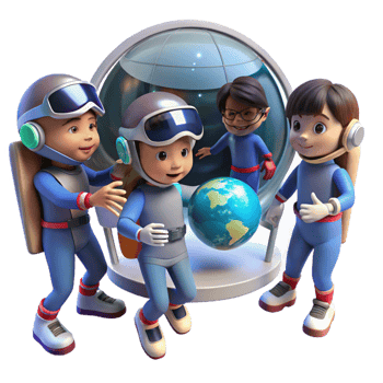 stunning creative A Group of Children Wearing Futuristic 4K png